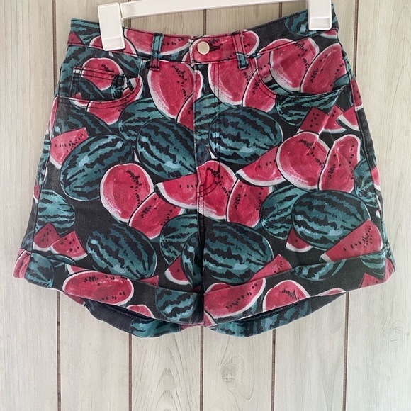 american apparel fruit jean shorts print watermelon women 30 31 denim black S - Picture 2 of 10